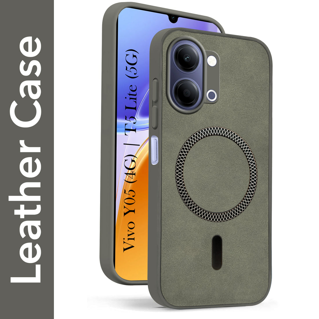 For Vivo Y05 4G | Vivo T5 Lite 5G Back Cover Case Leather Finish (MagSafe Compatible Wireless Charging | Soft Touch | Camera Bump Protection)