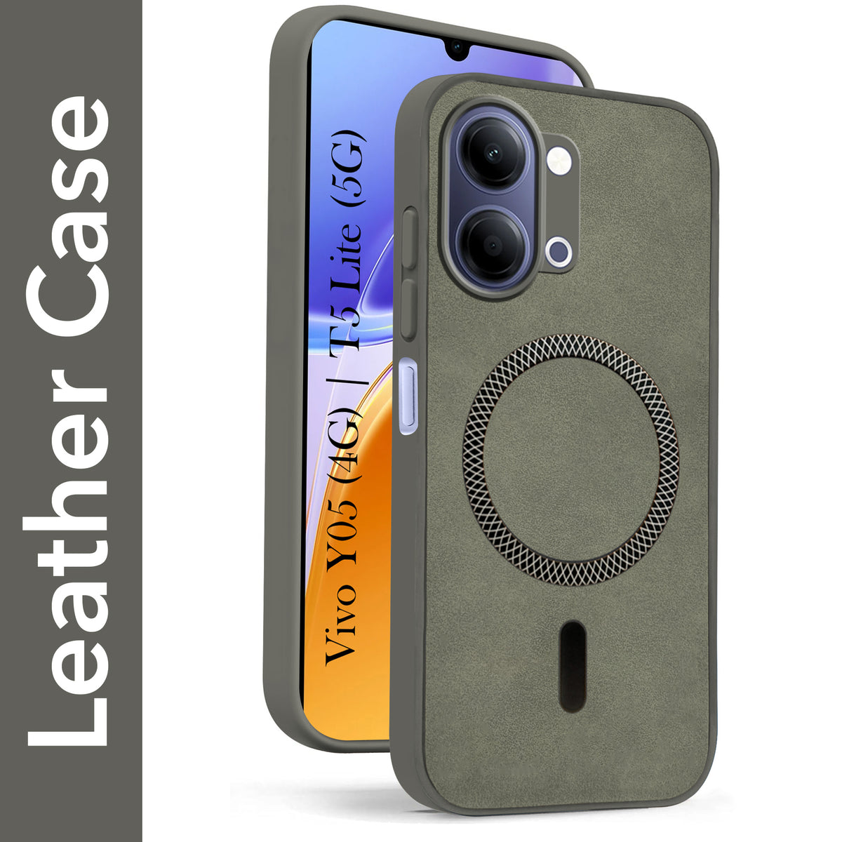 For Vivo Y05 4G | Vivo T5 Lite 5G Back Cover Case Leather Finish (MagSafe Compatible Wireless Charging | Soft Touch | Camera Bump Protection)