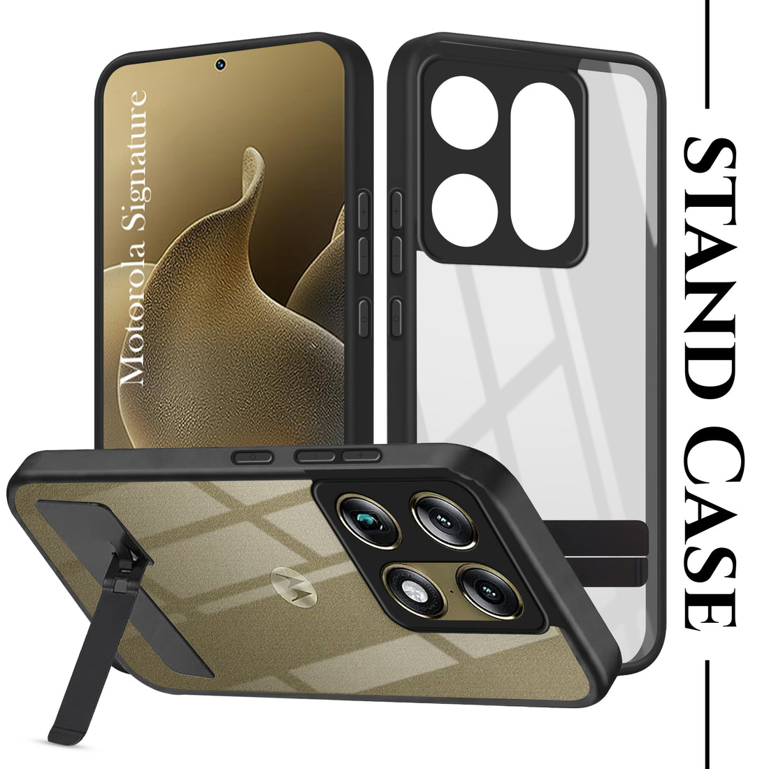 For Motorola Moto Signature 5G Back Cover Case (Built-in Stand | Lifetime Anti Yellow | Kickstand Shockproof | Camera Protection | MagSafe Compatible)
