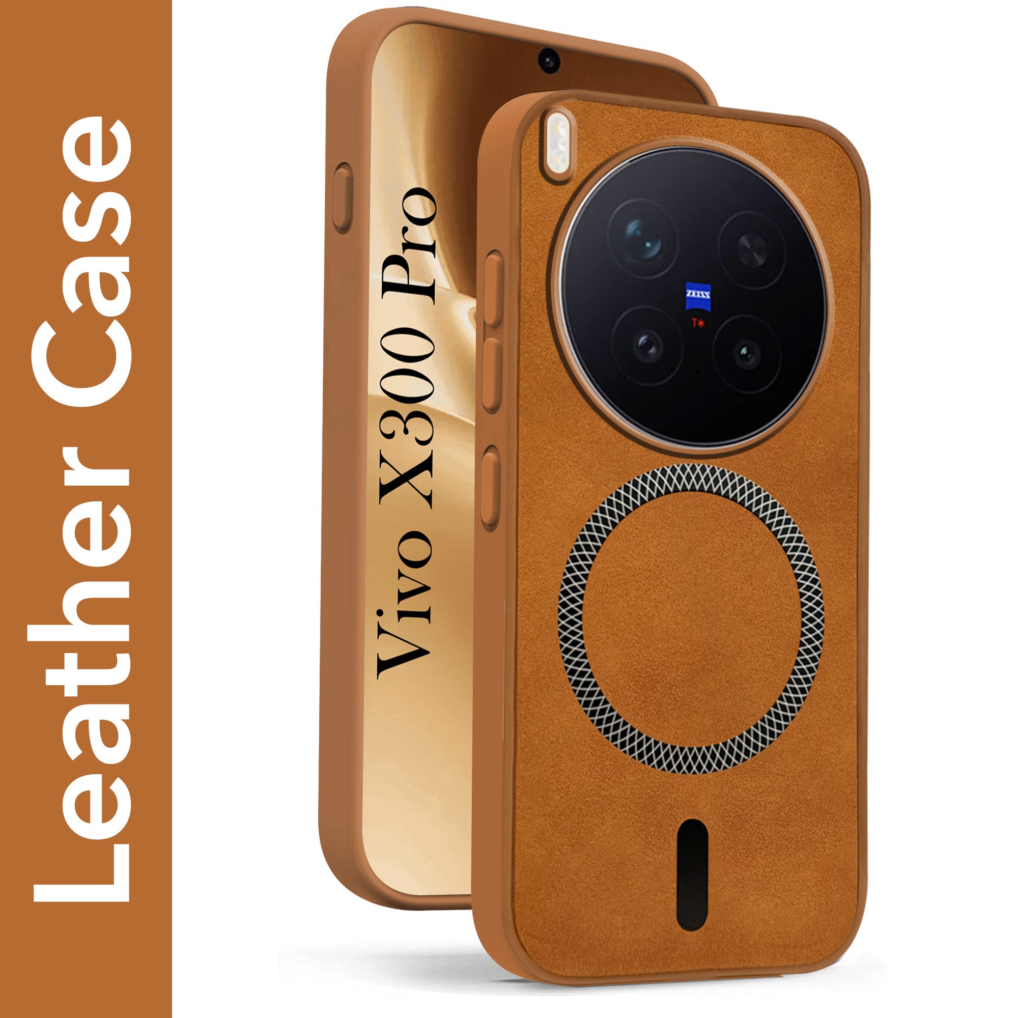 For Vivo X300 Pro Back Cover Case Leather Finish (MagSafe Compatible Wireless Charging | Soft Touch | Camera Bump Protection)