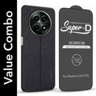 For Realme C65 5G Combo with Back Cover and 9H Tempered Glass (Textured Grip Design | Micro-Fiber Cloth Inside | Oleophobic Coating Screen Glass)