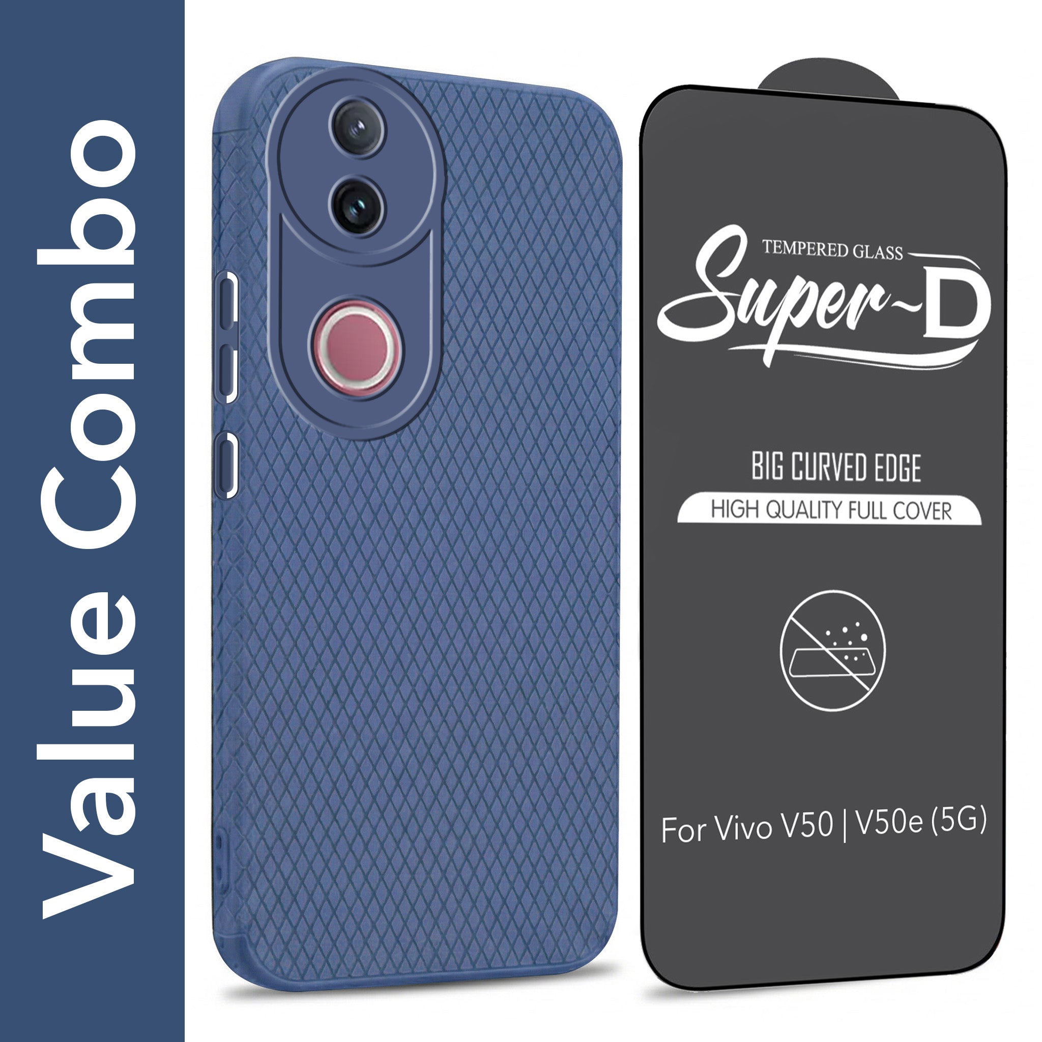 For Vivo V50 | Vivo V50e Combo with Back Cover and 9H Tempered Glass (Liquid Silicone | Camera Protection | Oleophobic Coating Screen Glass)