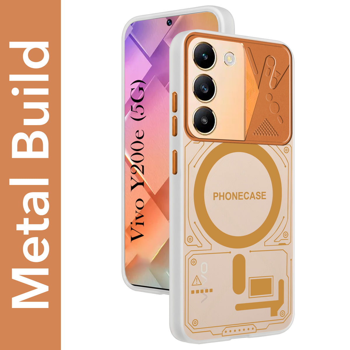 For Vivo Y200e Metallic Back Cover Case (Metallic Camera Protection & Buttons | Translucent Milky Shade | Hard Polycarbonate)
