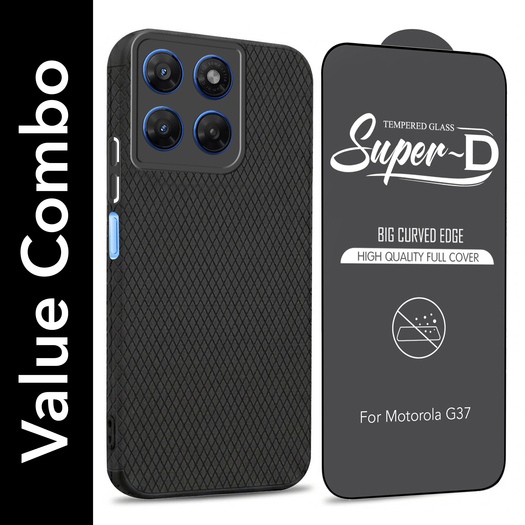 For Motorola Moto G37 Combo with Back Cover and 9H Tempered Glass (Liquid Silicone | Camera Protection | Oleophobic Coating Screen Glass)