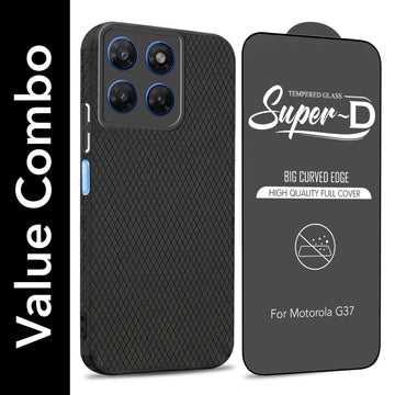 For Motorola Moto G37 Combo with Back Cover and 9H Tempered Glass (Liquid Silicone | Camera Protection | Oleophobic Coating Screen Glass)