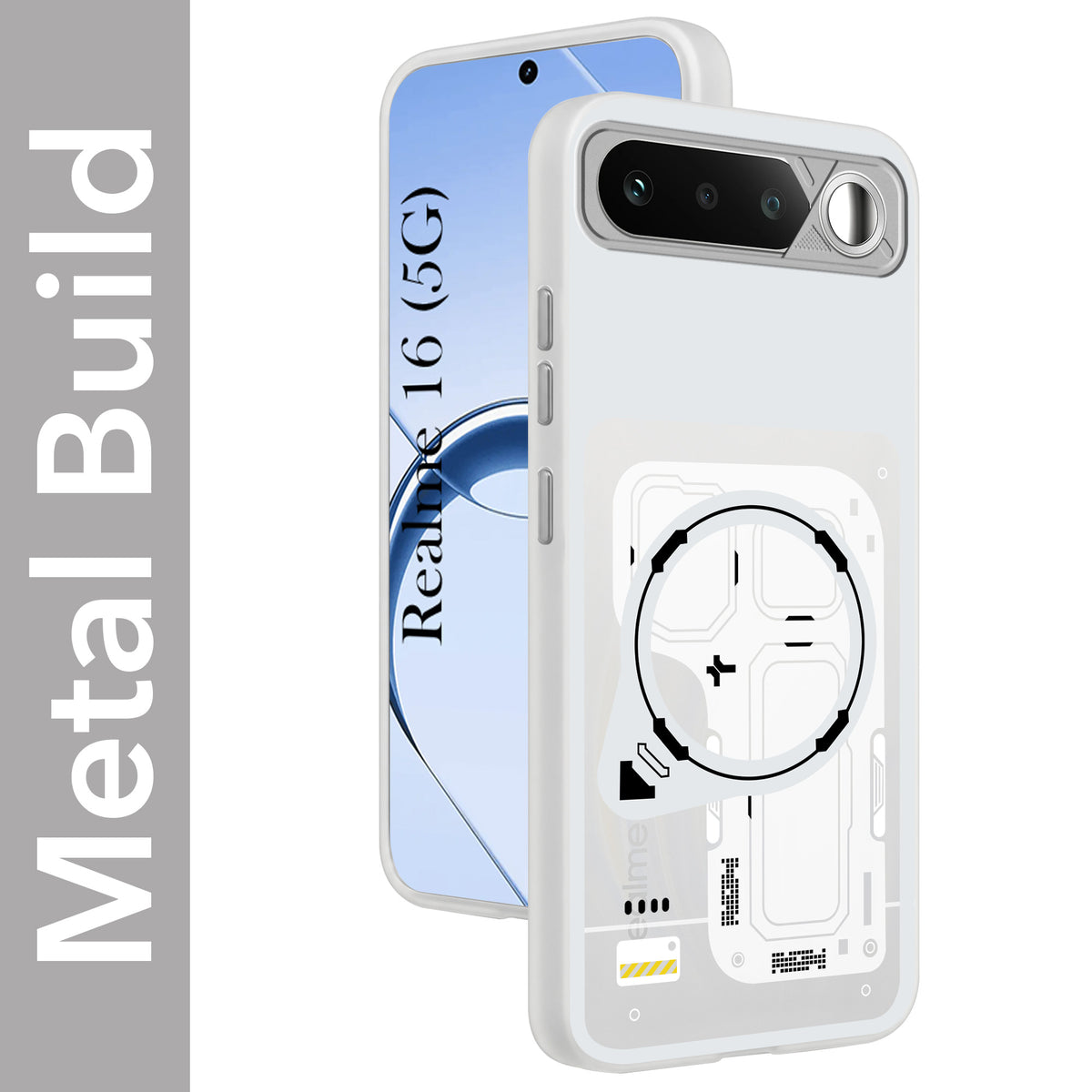 For Realme 16 Metallic Back Cover Case (Metallic Camera Protection & Buttons | Translucent Milky Shade | Hard Polycarbonate)