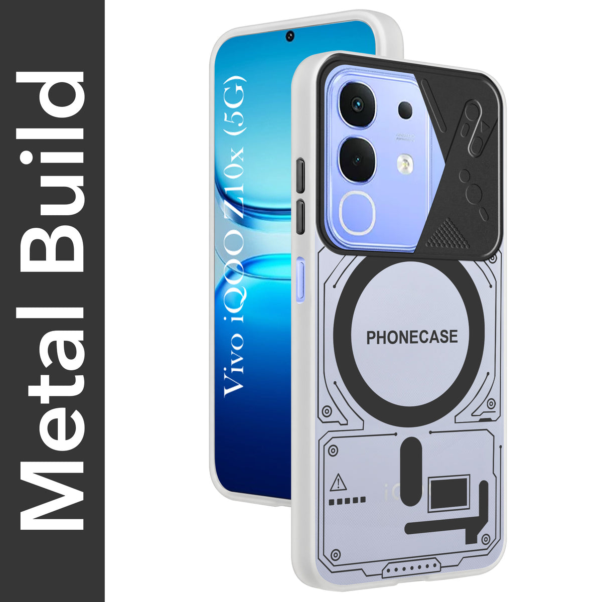 For Vivo iQOO Z10x Metallic Back Cover Case (Metallic Camera Protection & Buttons | Translucent Milky Shade | Hard Polycarbonate)