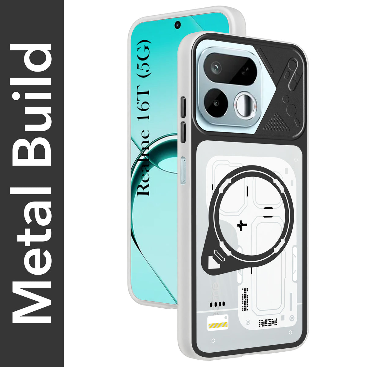 For Realme 16T 5G Metallic Back Cover Case (Metallic Camera Protection & Buttons | Translucent Milky Shade | Hard Polycarbonate)
