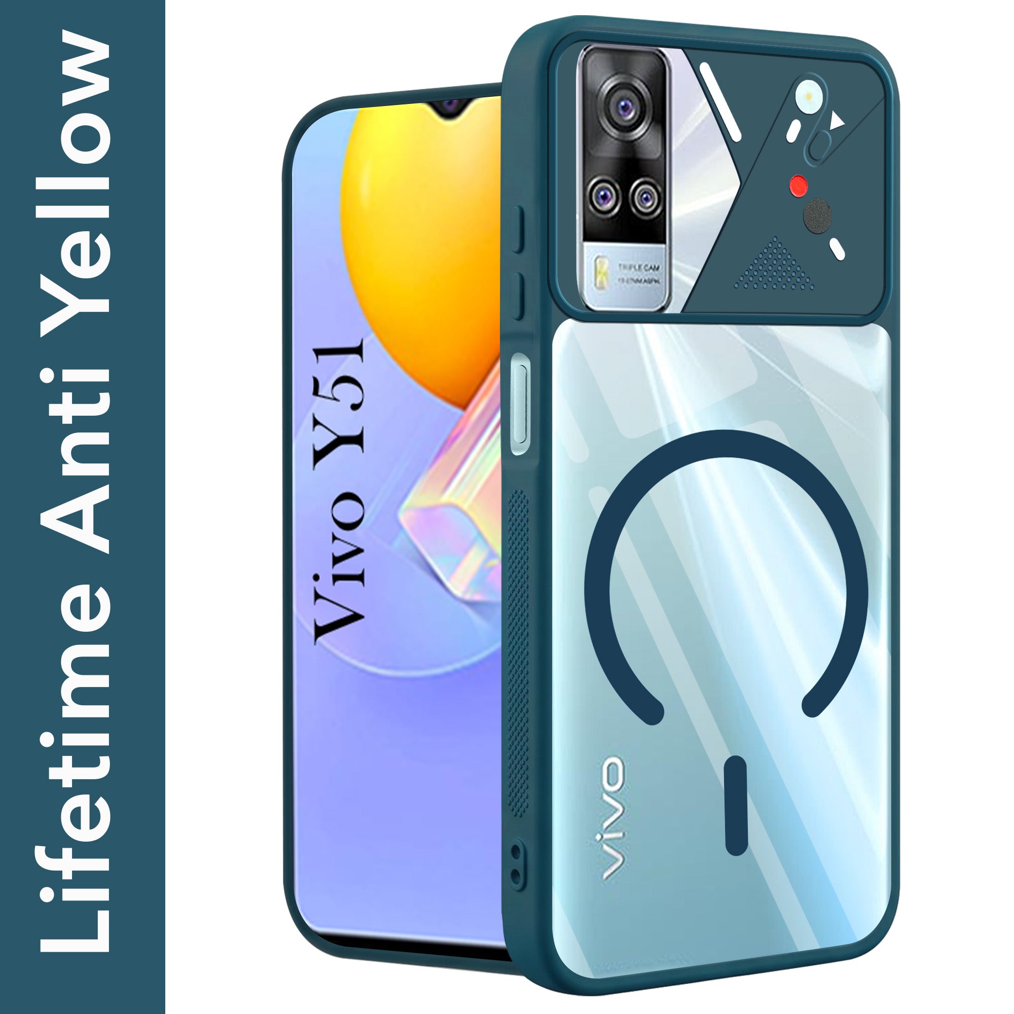 For Vivo Y51 (2020) Back Cover Case Lifetime Anti-Yellow Clear (Camera Protection | Side Grip | Wireless MagSafe Compatible)