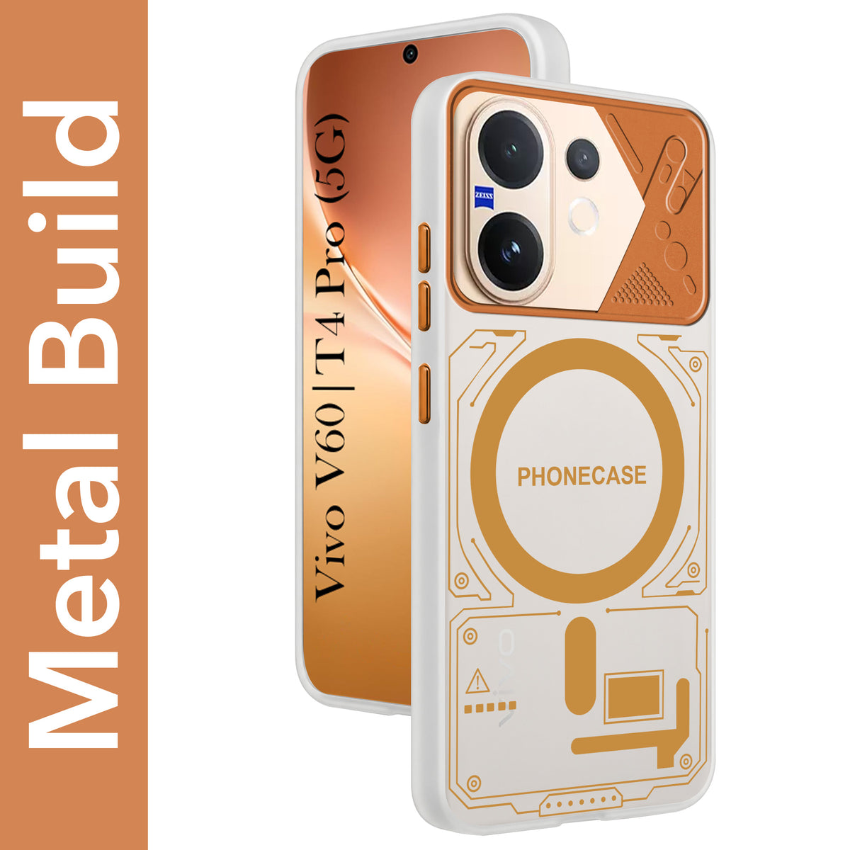 For Vivo V60 | Vivo T4 Pro Metallic Back Cover Case (Metallic Camera Protection & Buttons | Translucent Milky Shade | Hard Polycarbonate)