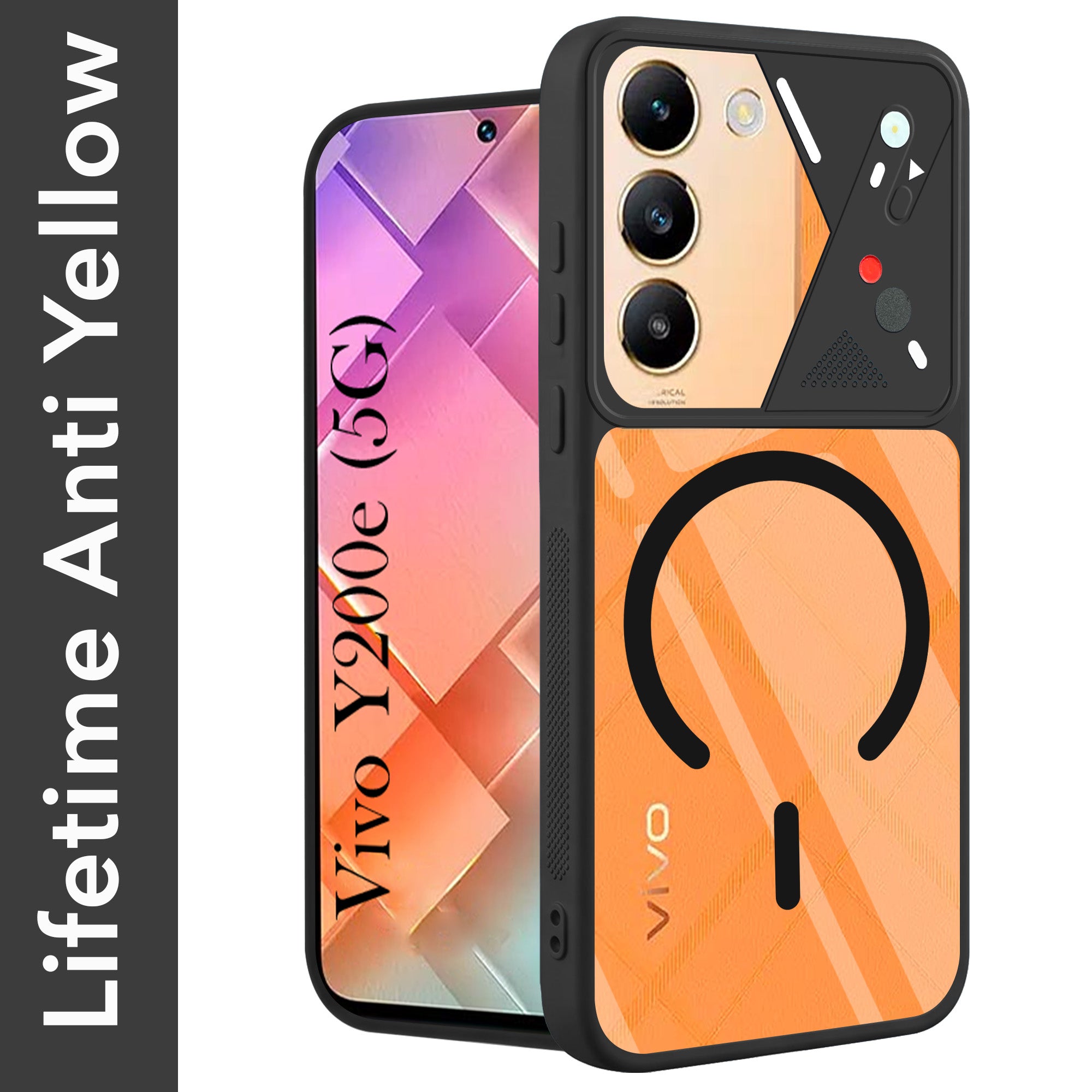 For Vivo Y200e Back Cover Case Lifetime Anti-Yellow Clear (Camera Protection | Side Grip | Wireless MagSafe Compatible)