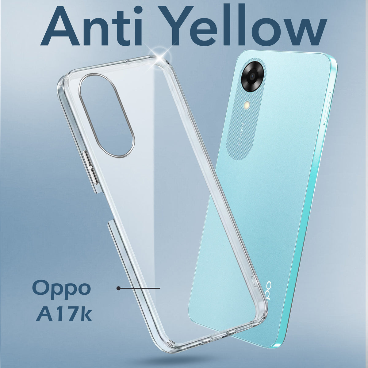 For Oppo A17K Back Cover Case Lifetime Anti-Yellow Clear (Sleek Hard Crystal | Shockproof and Camera Protection)