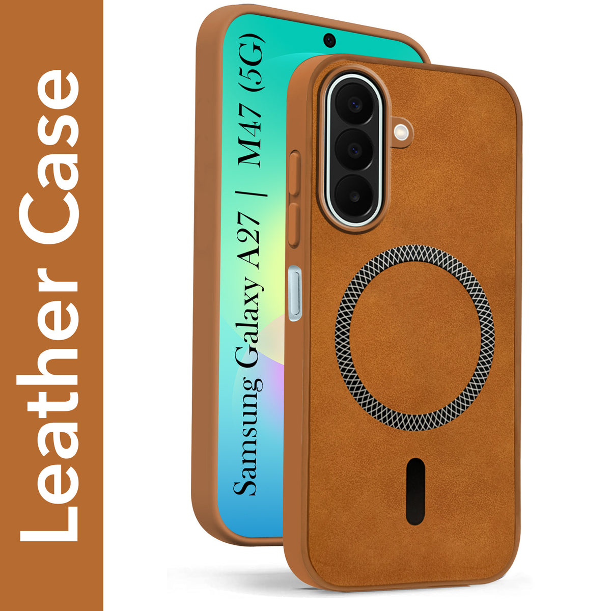 For Samsung Galaxy A27 5G | Galaxy M47 5G Back Cover Case Leather Finish (MagSafe Compatible Wireless Charging | Soft Touch | Camera Bump Protection)