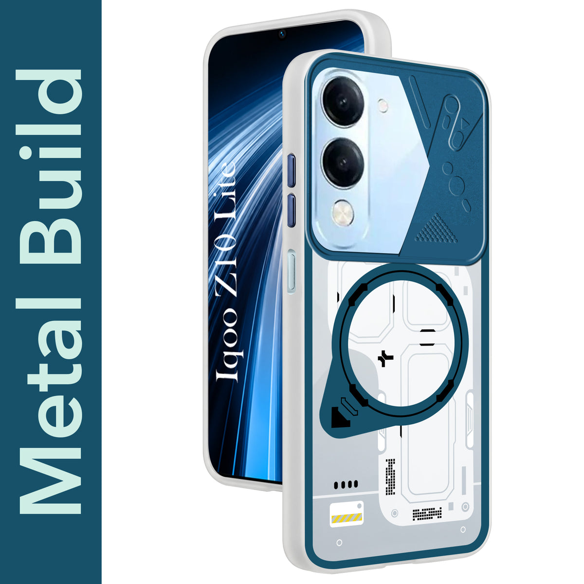 For Vivo iQOO Z10 Lite Metallic Back Cover Case (Metallic Camera Protection & Buttons | Translucent Milky Shade | Hard Polycarbonate)