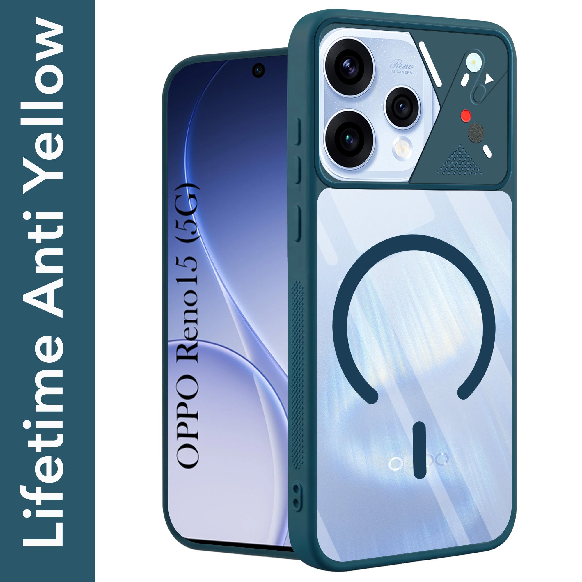 For Oppo Reno15 5G | Oppo Reno 15 5G Back Cover Case Lifetime Anti-Yellow Clear (Camera Protection | Side Grip | Wireless MagSafe Compatible)