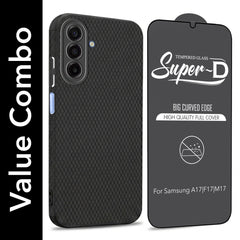 For Samsung Galaxy A17 | Samsung F17 | Samsung M17 5G Combo with Back Cover and 9H Tempered Glass (Liquid Silicone | Camera Protection | Oleophobic Coating Screen Glass)