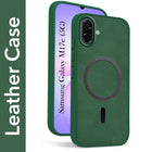 For Samsung Galaxy M17e Back Cover Case Leather Finish (MagSafe Compatible Wireless Charging | Soft Touch | Camera Bump Protection)