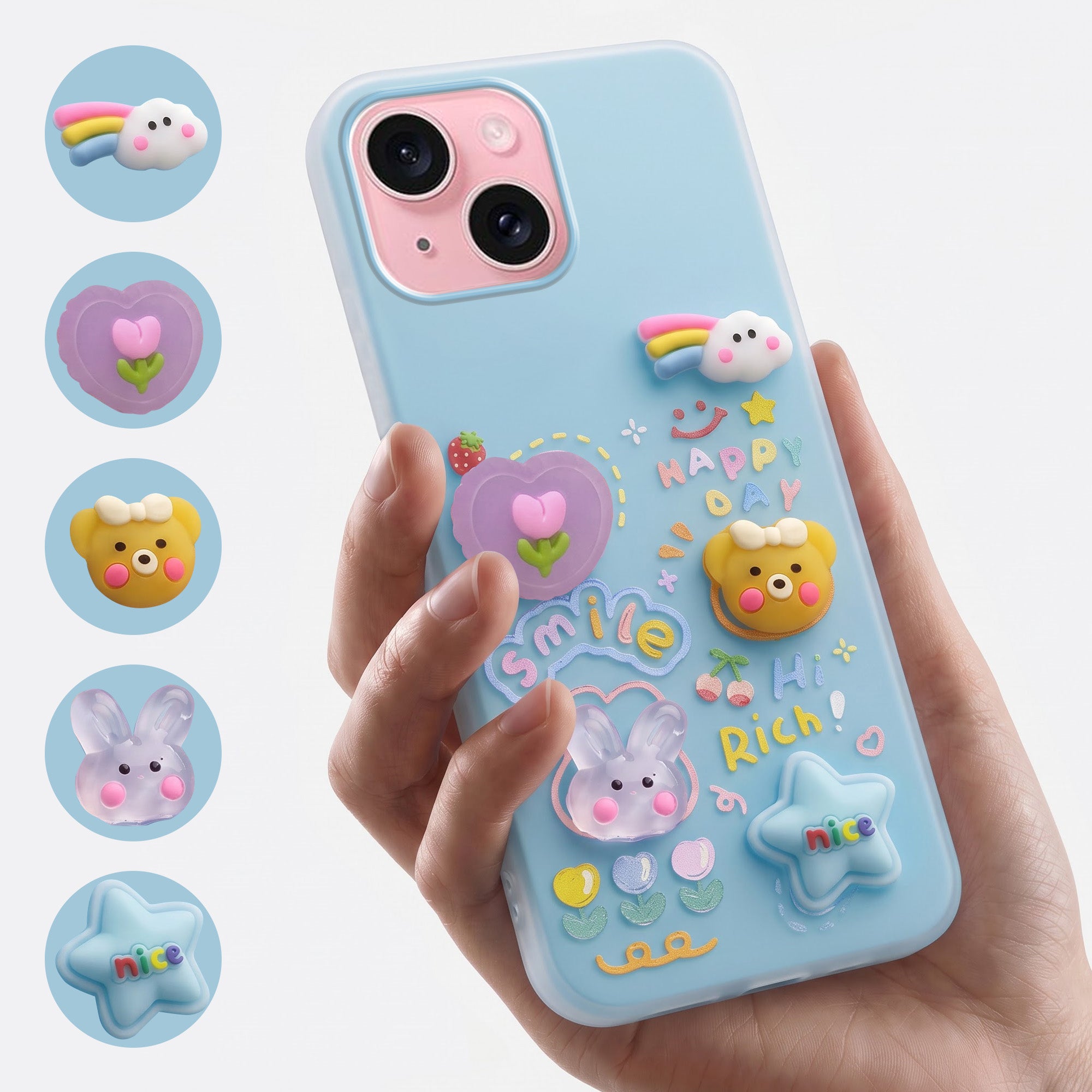 For Apple iPhone 15 Back Cover Case (3D Cute Cartoons | Hard Back Side Soft | Matte Premium Finish | HD Printing)