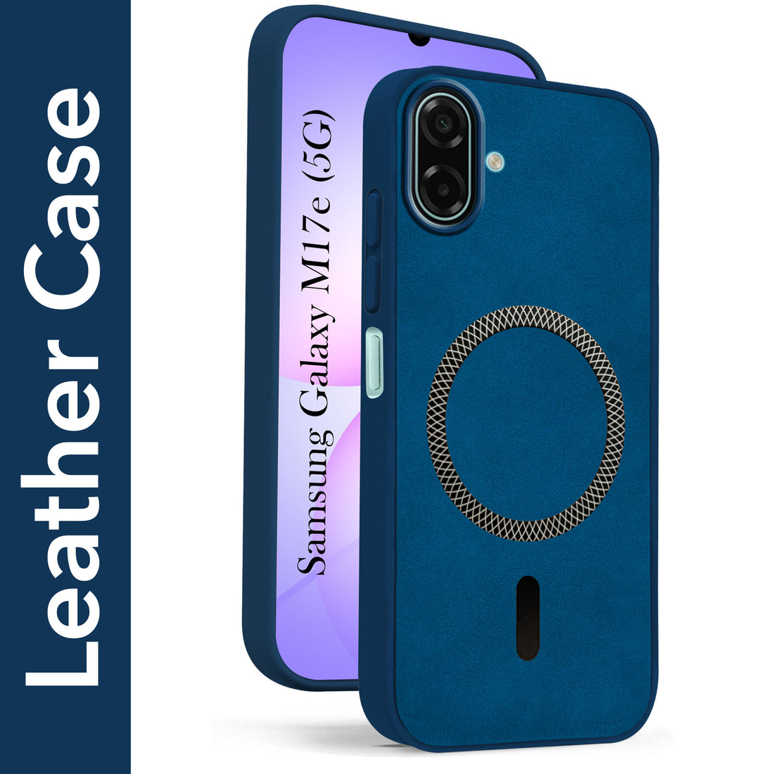 For Samsung Galaxy M17e Back Cover Case Leather Finish (MagSafe Compatible Wireless Charging | Soft Touch | Camera Bump Protection)