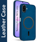 For Samsung Galaxy M17e Back Cover Case Leather Finish (MagSafe Compatible Wireless Charging | Soft Touch | Camera Bump Protection)