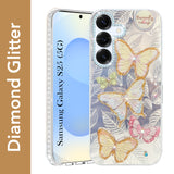 For Samsung Galaxy S25 Back Cover Case (Luxury Floral Glitter Cute Butterfly | Diamond Studded Camera Bump | Girls & Women Design)
