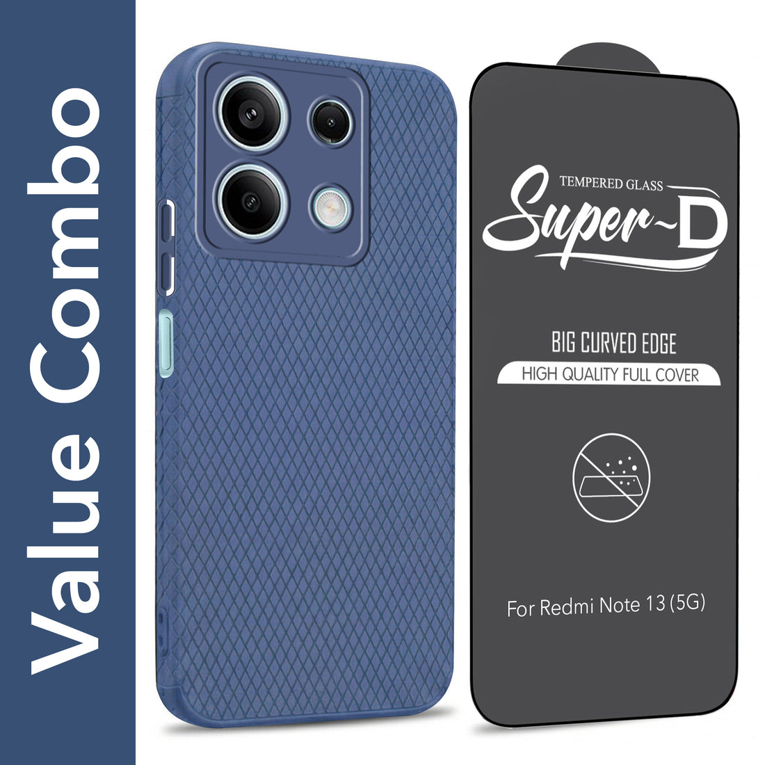 For Xiaomi Redmi Note 13 5G Combo with Back Cover and 9H Tempered Glass (Liquid Silicone | Camera Protection | Oleophobic Coating Screen Glass)