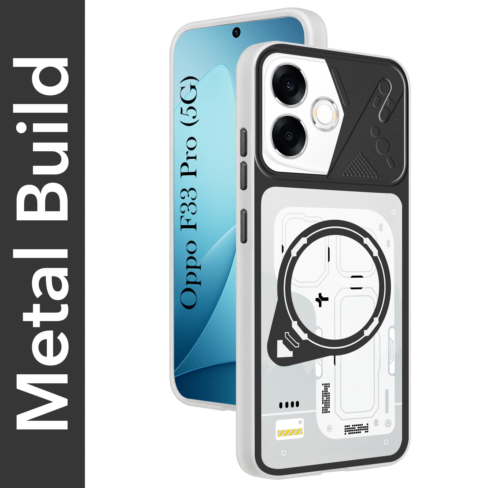 For Oppo F33 Pro 5G Metallic Back Cover Case (Metallic Camera Protection & Buttons | Translucent Milky Shade | Hard Polycarbonate)