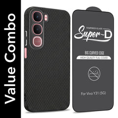 For Vivo Y31 5G Combo with Back Cover and 9H Tempered Glass (Liquid Silicone | Camera Protection | Oleophobic Coating Screen Glass)