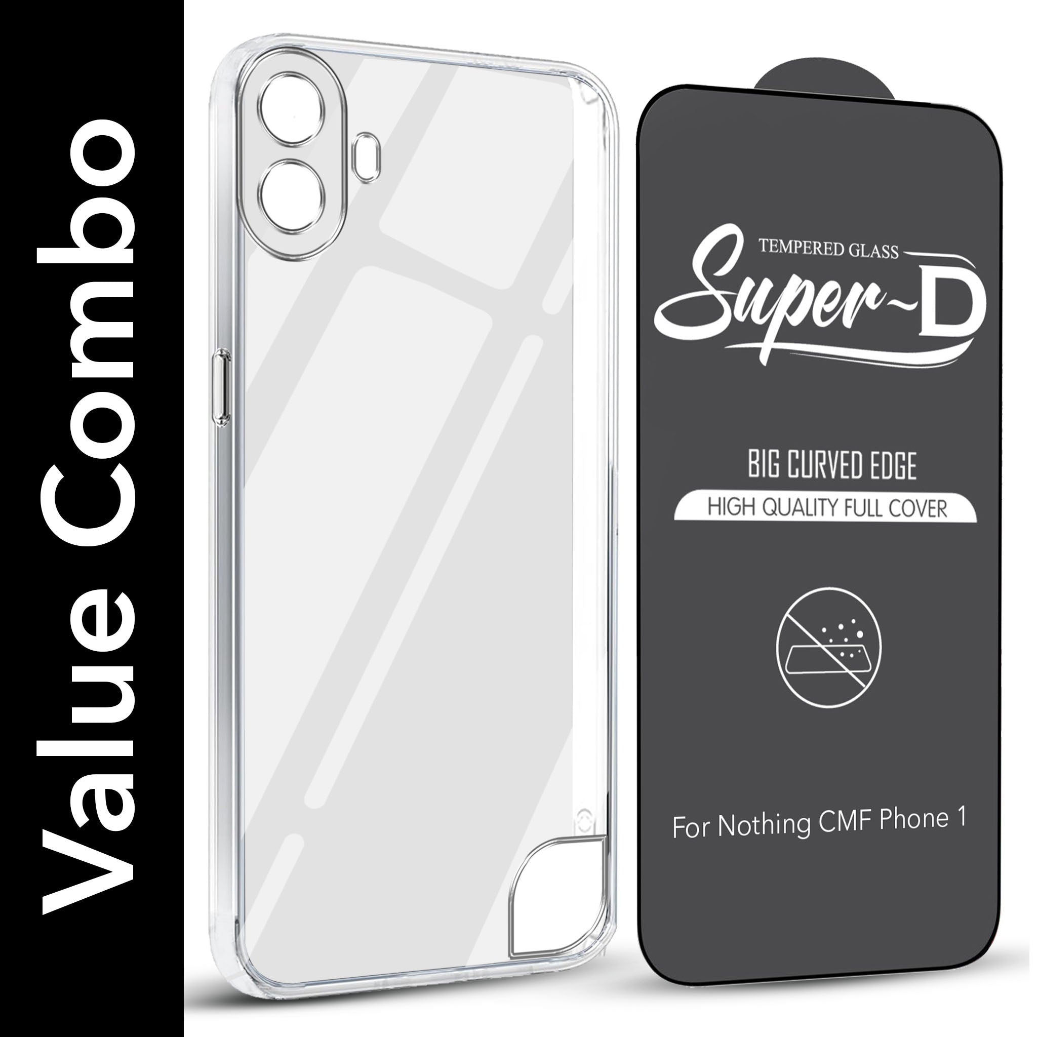 For Nothing CMF Phone 1 Combo with Back Cover and 9H Tempered Glass (Lifetime Anti-Yellow | Sleek Hard Crystal | Oleophobic Coating Screen Glass)