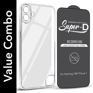 For Nothing CMF Phone 1 Combo with Back Cover and 9H Tempered Glass (Lifetime Anti-Yellow | Sleek Hard Crystal | Oleophobic Coating Screen Glass)