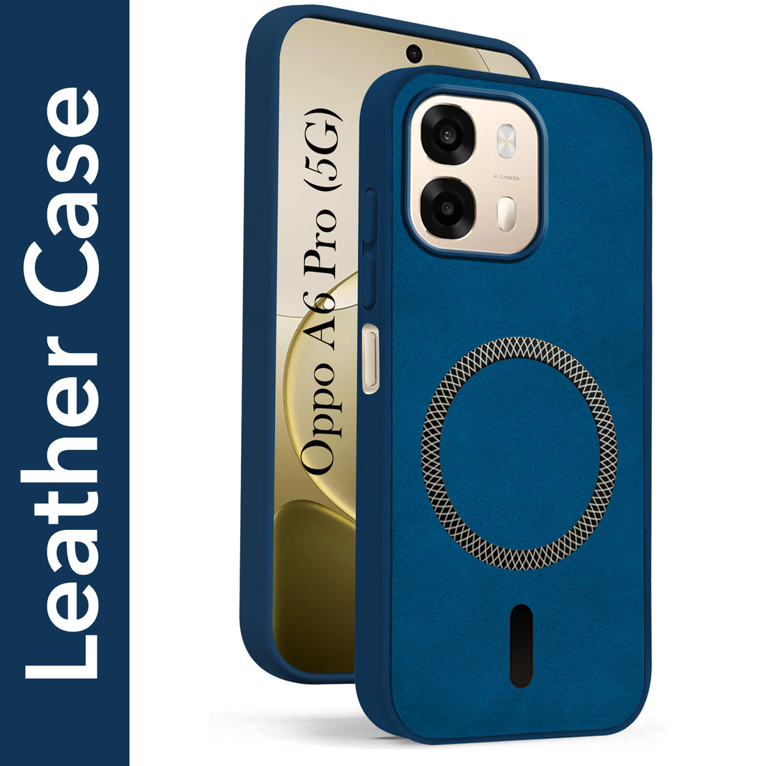 For Oppo A6 Pro Back Cover Case Leather Finish (MagSafe Compatible Wireless Charging | Soft Touch | Camera Bump Protection)