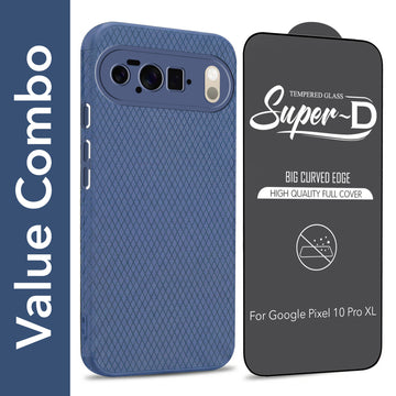 For Google Pixel 10 Pro XL Combo with Back Cover and 9H Tempered Glass (Liquid Silicone | Camera Protection | Oleophobic Coating Screen Glass)