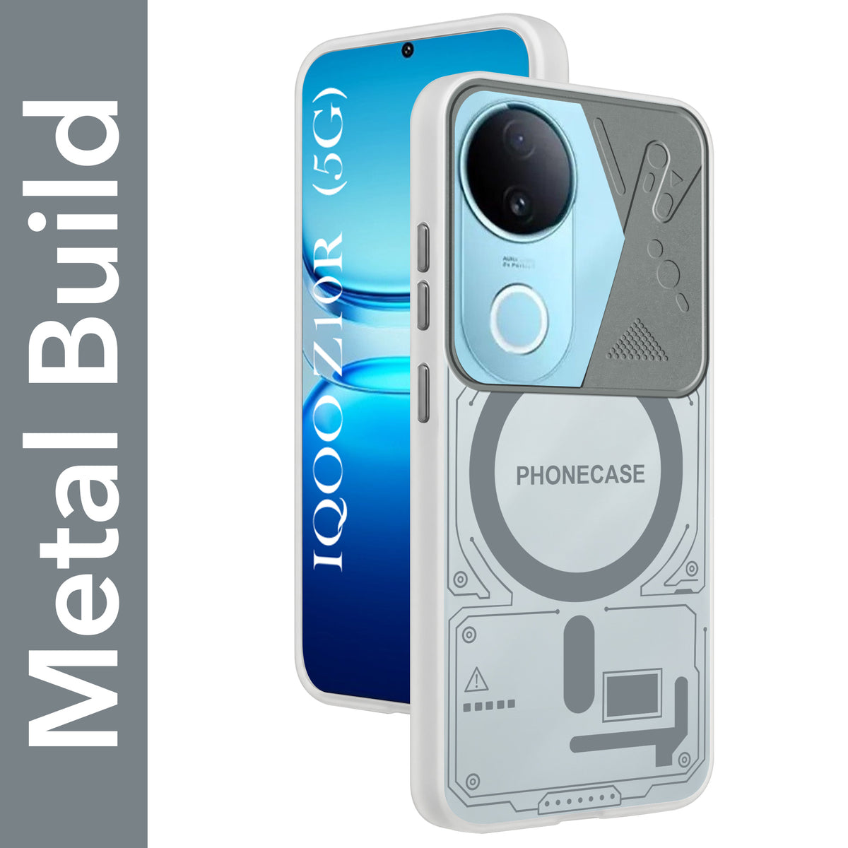 For Vivo iQOO Z10R Metallic Back Cover Case (Metallic Camera Protection & Buttons | Translucent Milky Shade | Hard Polycarbonate)