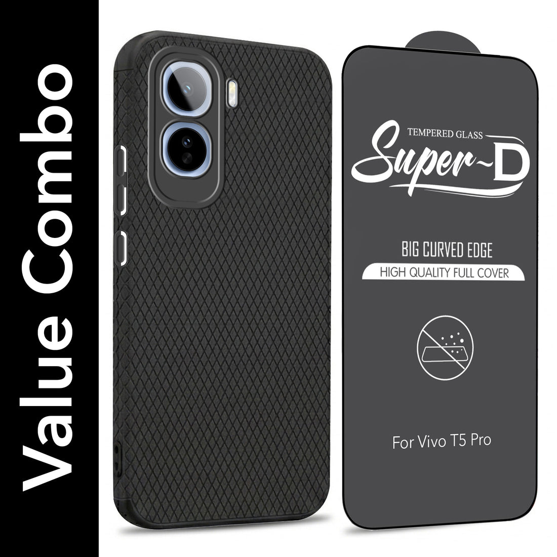 For Vivo T5 Pro 5G Combo with Back Cover and 9H Tempered Glass (Liquid Silicone | Camera Protection | Oleophobic Coating Screen Glass)