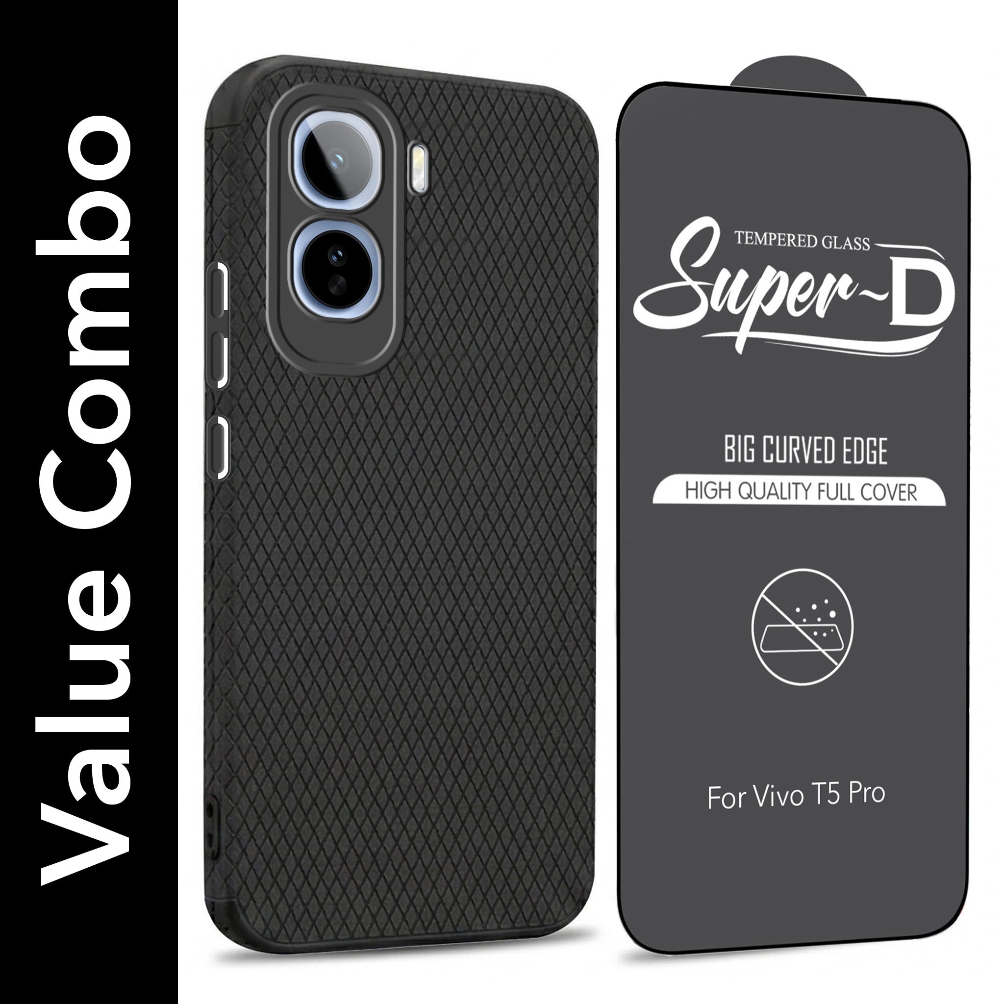 For Vivo T5 Pro 5G Combo with Back Cover and 9H Tempered Glass (Liquid Silicone | Camera Protection | Oleophobic Coating Screen Glass)