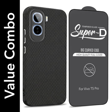 For Vivo T5 Pro 5G Combo with Back Cover and 9H Tempered Glass (Liquid Silicone | Camera Protection | Oleophobic Coating Screen Glass)