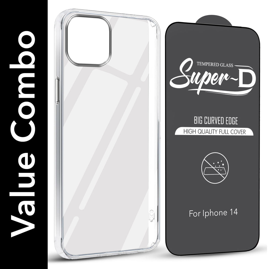For Apple iPhone 14 Combo with Back Cover and 9H Tempered Glass (Lifetime Anti-Yellow | Sleek Hard Crystal | Oleophobic Coating Screen Glass)
