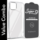 For Apple iPhone 14 Combo with Back Cover and 9H Tempered Glass (Lifetime Anti-Yellow | Sleek Hard Crystal | Oleophobic Coating Screen Glass)