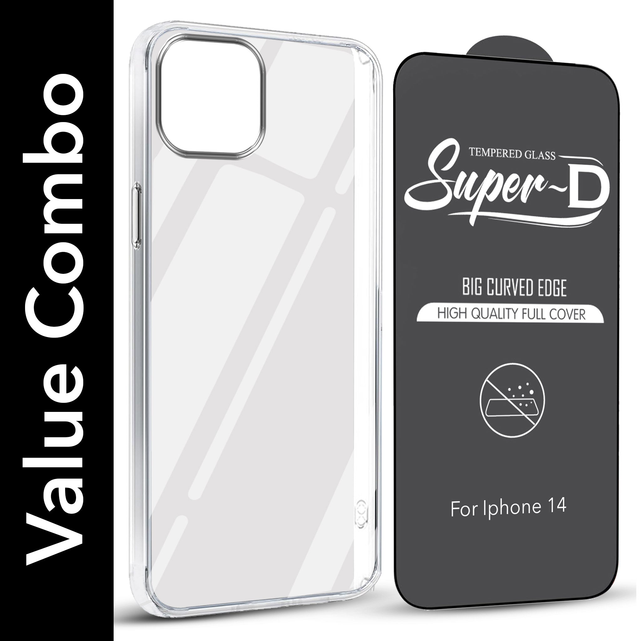 For Apple iPhone 14 Combo with Back Cover and 9H Tempered Glass (Lifetime Anti-Yellow | Sleek Hard Crystal | Oleophobic Coating Screen Glass)