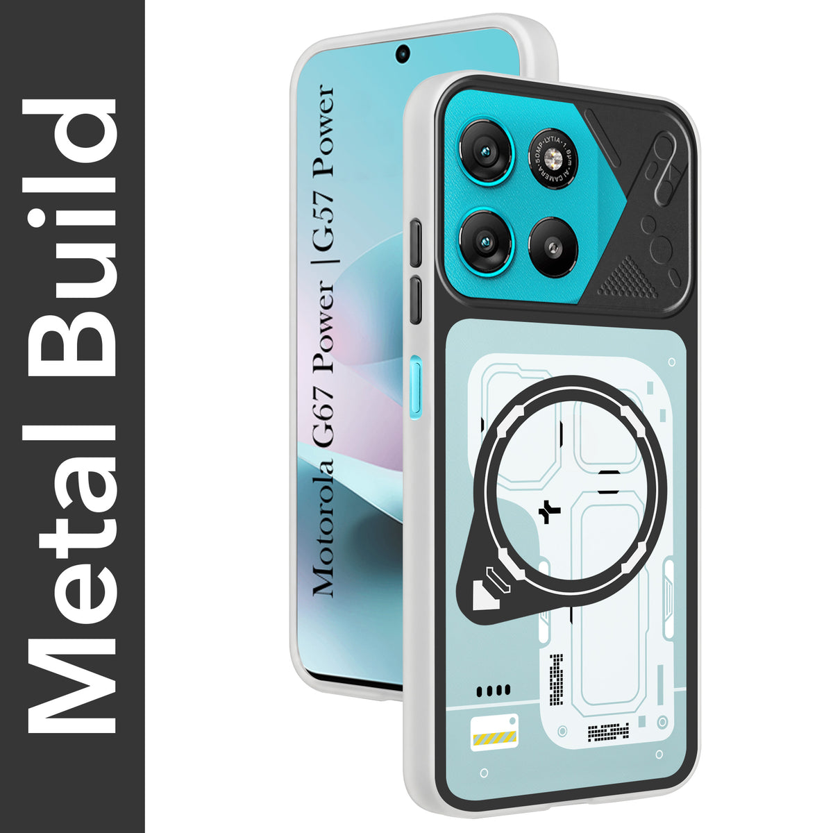 For Motorola Moto G67 Power | G57 Power Metallic Back Cover Case (Metallic Camera Protection & Buttons | Translucent Milky Shade | Hard Polycarbonate)