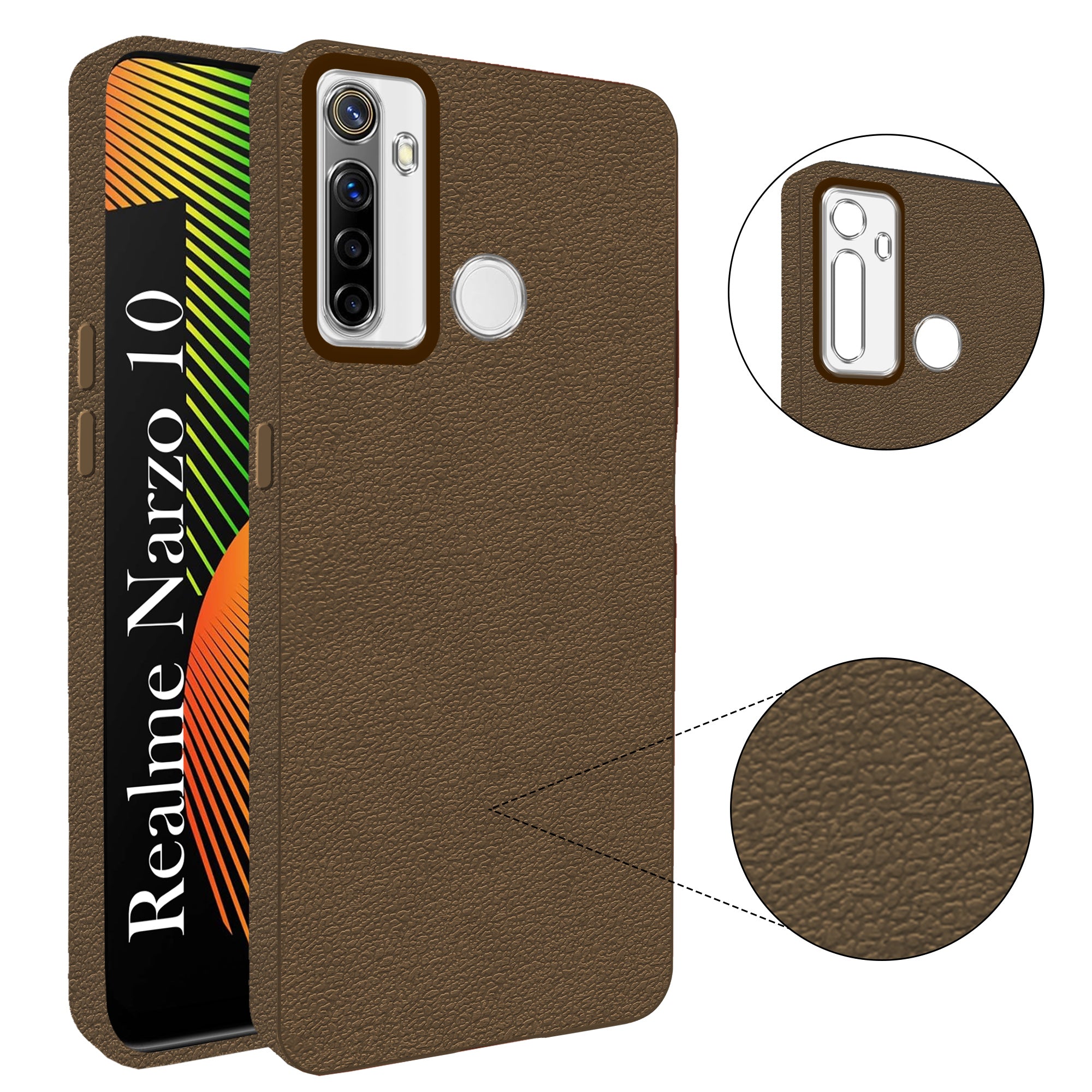 For Realme Narzo 10 Back Cover Case (Glass Like Camera Protection | Leather Feel | Minimalist Professional Grip)