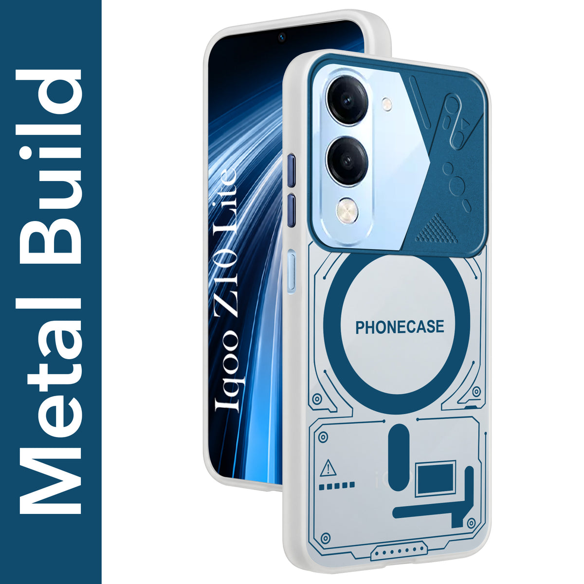 For Vivo iQOO Z10 Lite Metallic Back Cover Case (Metallic Camera Protection & Buttons | Translucent Milky Shade | Hard Polycarbonate)