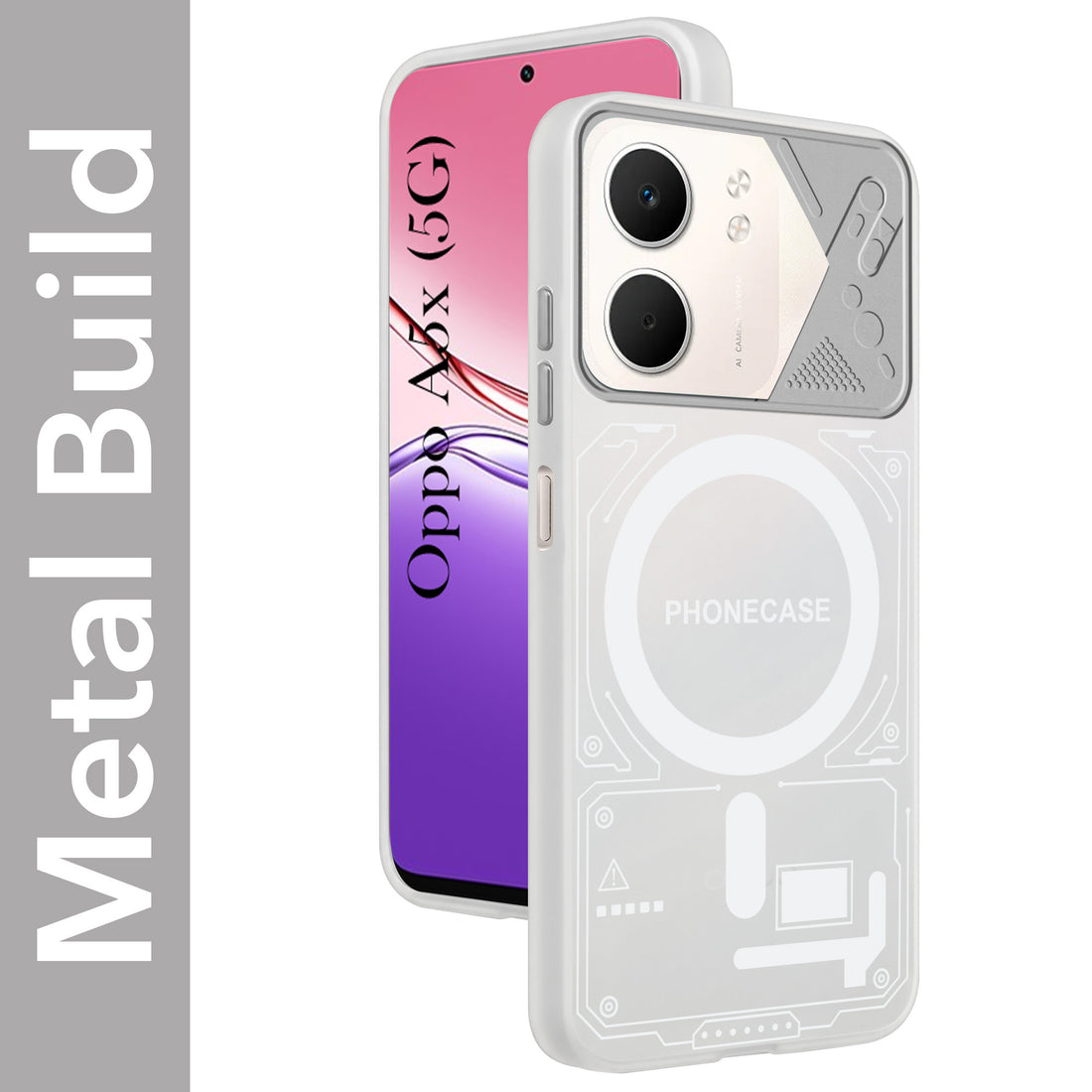 For Oppo A5X Metallic Back Cover Case (Metallic Camera Protection & Buttons | Translucent Milky Shade | Hard Polycarbonate)