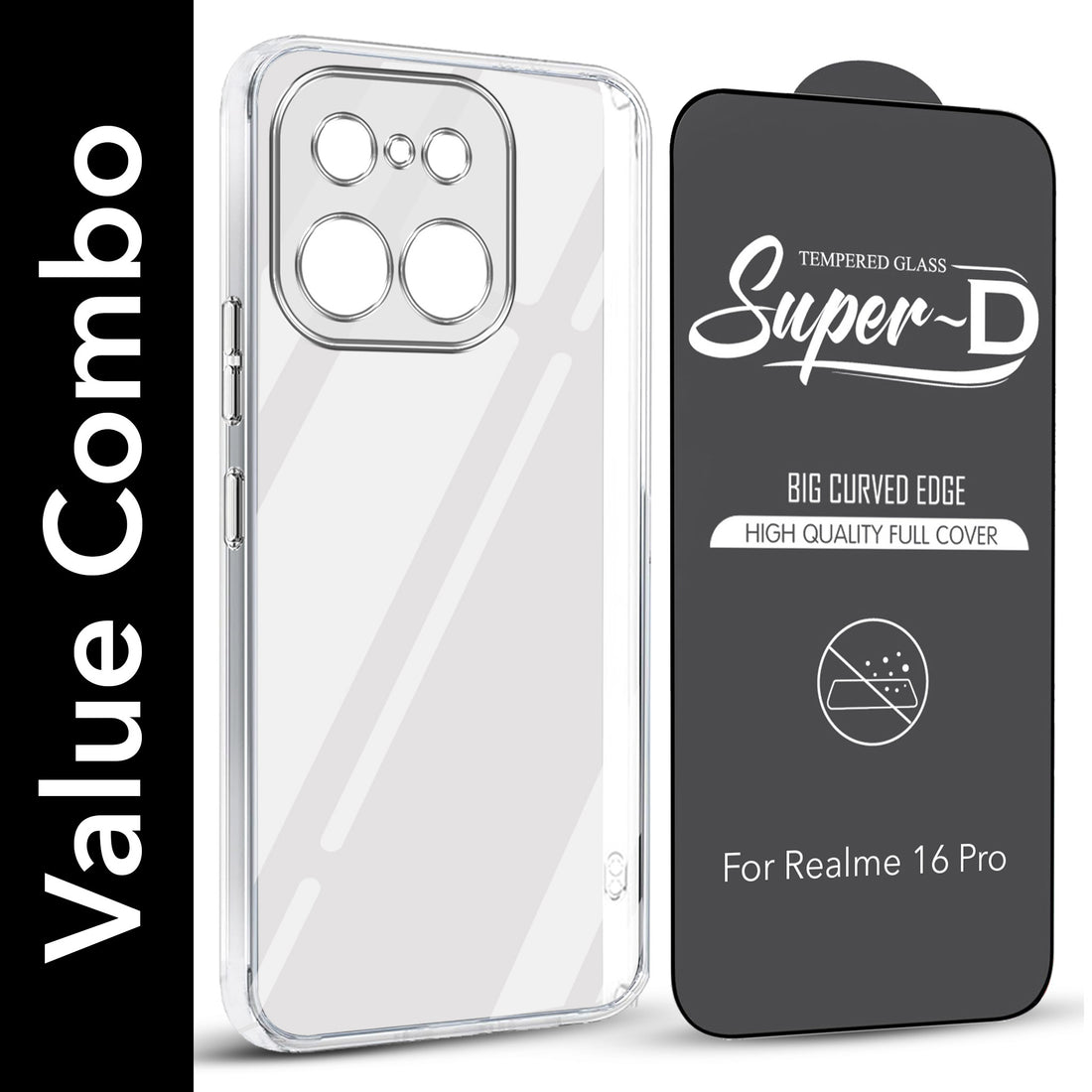 For Realme 16 Pro Combo with Back Cover and 9H Tempered Glass (Lifetime Anti-Yellow | Sleek Hard Crystal | Oleophobic Coating Screen Glass)