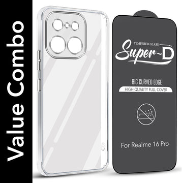 For Realme 16 Pro Combo with Back Cover and 9H Tempered Glass (Lifetime Anti-Yellow | Sleek Hard Crystal | Oleophobic Coating Screen Glass)
