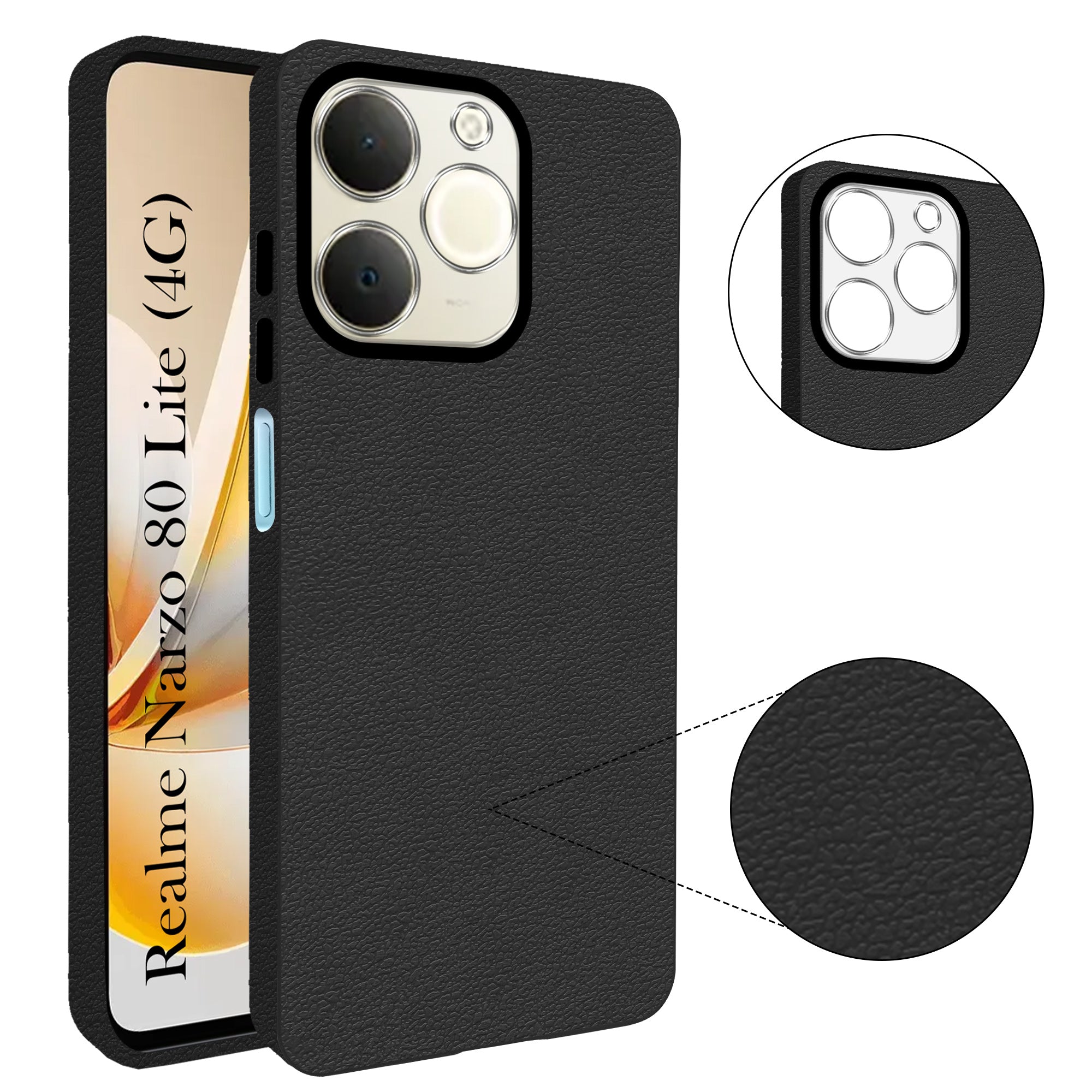 For Realme Narzo 80 Lite 4G Back Cover Case (Glass Like Camera Protection | Leather Feel | Minimalist Professional Grip)