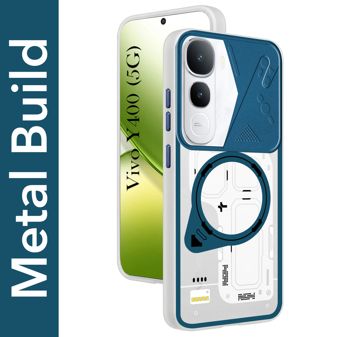 For Vivo Y400 Metallic Back Cover Case (Metallic Camera Protection & Buttons | Translucent Milky Shade | Hard Polycarbonate)