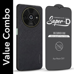 For Xiaomi Poco C61 Combo (Textured Grip Design | Micro-Fiber Cloth Inside | Oleophobic Coating Screen Glass)