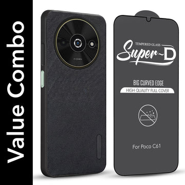 For Xiaomi Poco C61 Combo (Textured Grip Design | Micro-Fiber Cloth Inside | Oleophobic Coating Screen Glass)