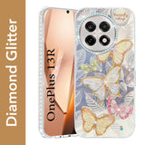 For OnePlus 13R Back Cover Case (Luxury Floral Glitter Cute Butterfly | Diamond Studded Camera Bump | Girls & Women Design)